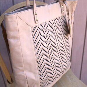 Badgley Mischka Large Tote Bag Purse Genuine Leather Beige